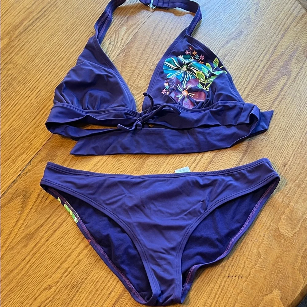 Joe Boxer Purple Bikini with Floral Accents - Picture 1 of 4